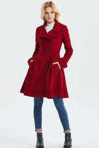 Women Winter Red Wool Coat C1329