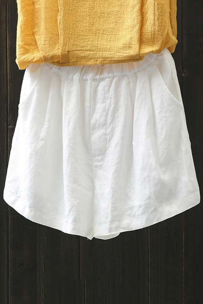 White Women Summer Linen Shorts C1393, Size M #CK2200485