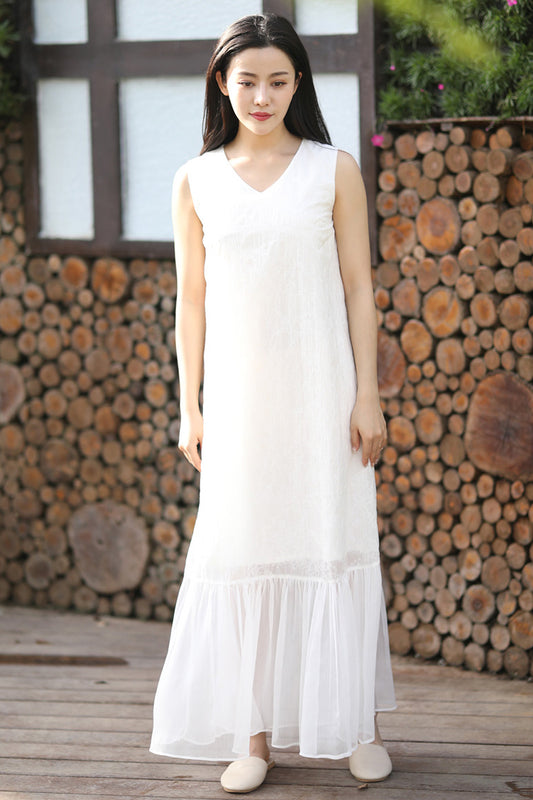 White dress for party made in chiffon farbic with ankle length C1537