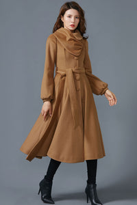 Warm maxi wool coat with long sleeve C1597