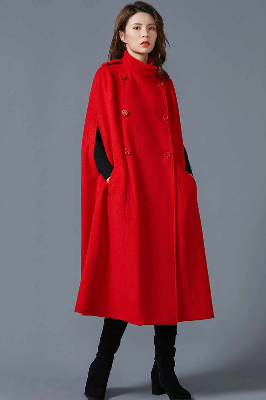 Double breasted wool maxi cape coat C1616#