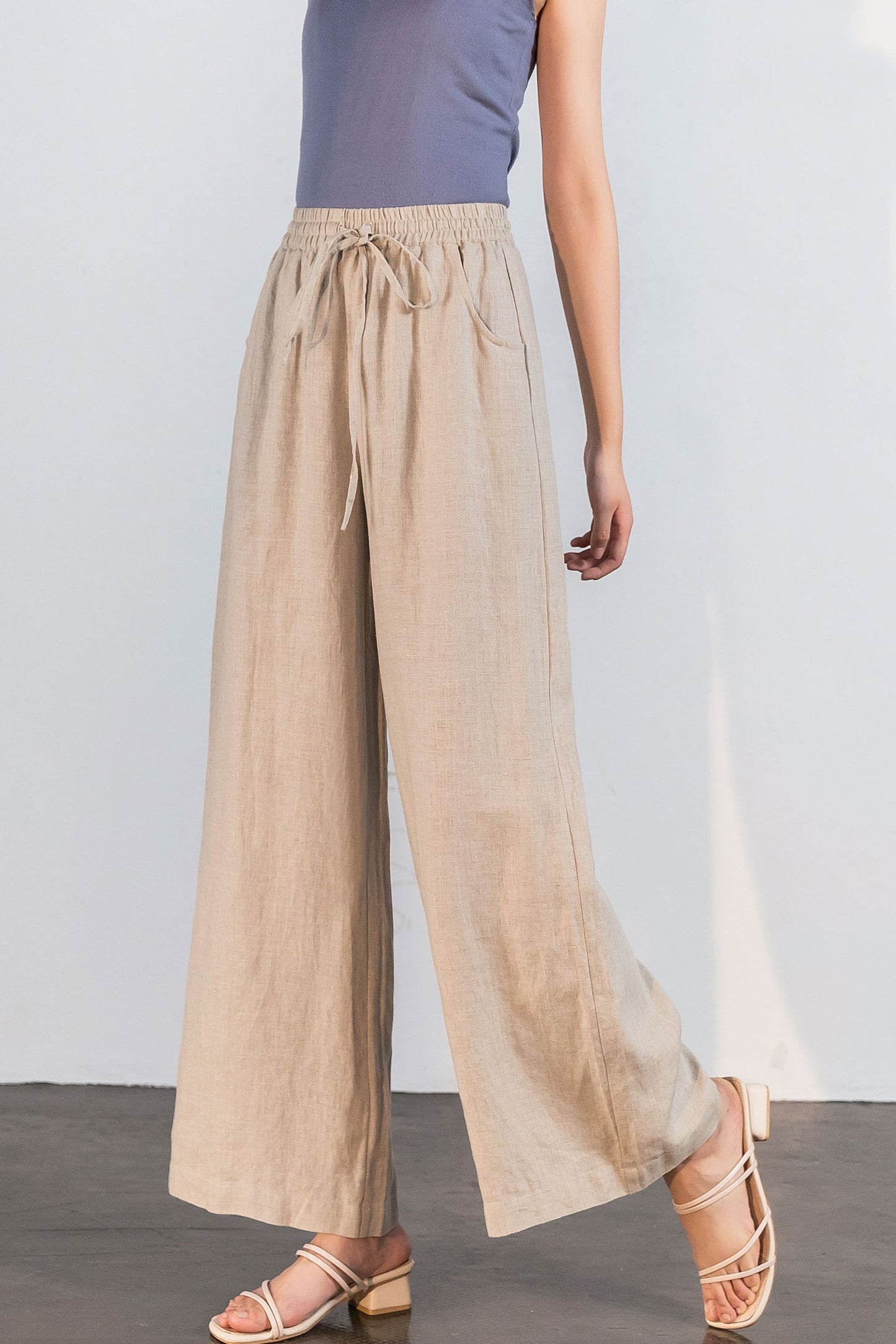 Elastc Waist High Wasit Linen Pants C175101