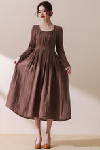 Load image into Gallery viewer, vintage inspired brown linen party dress  C1776
