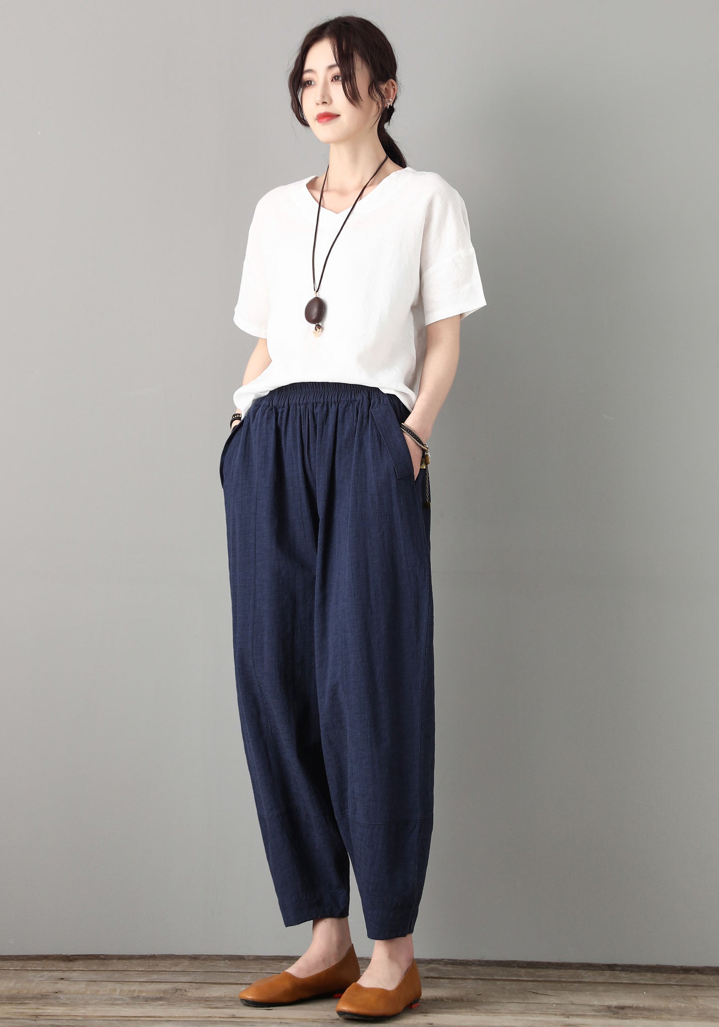 Blue Casual Leisure Linen Pants C180601