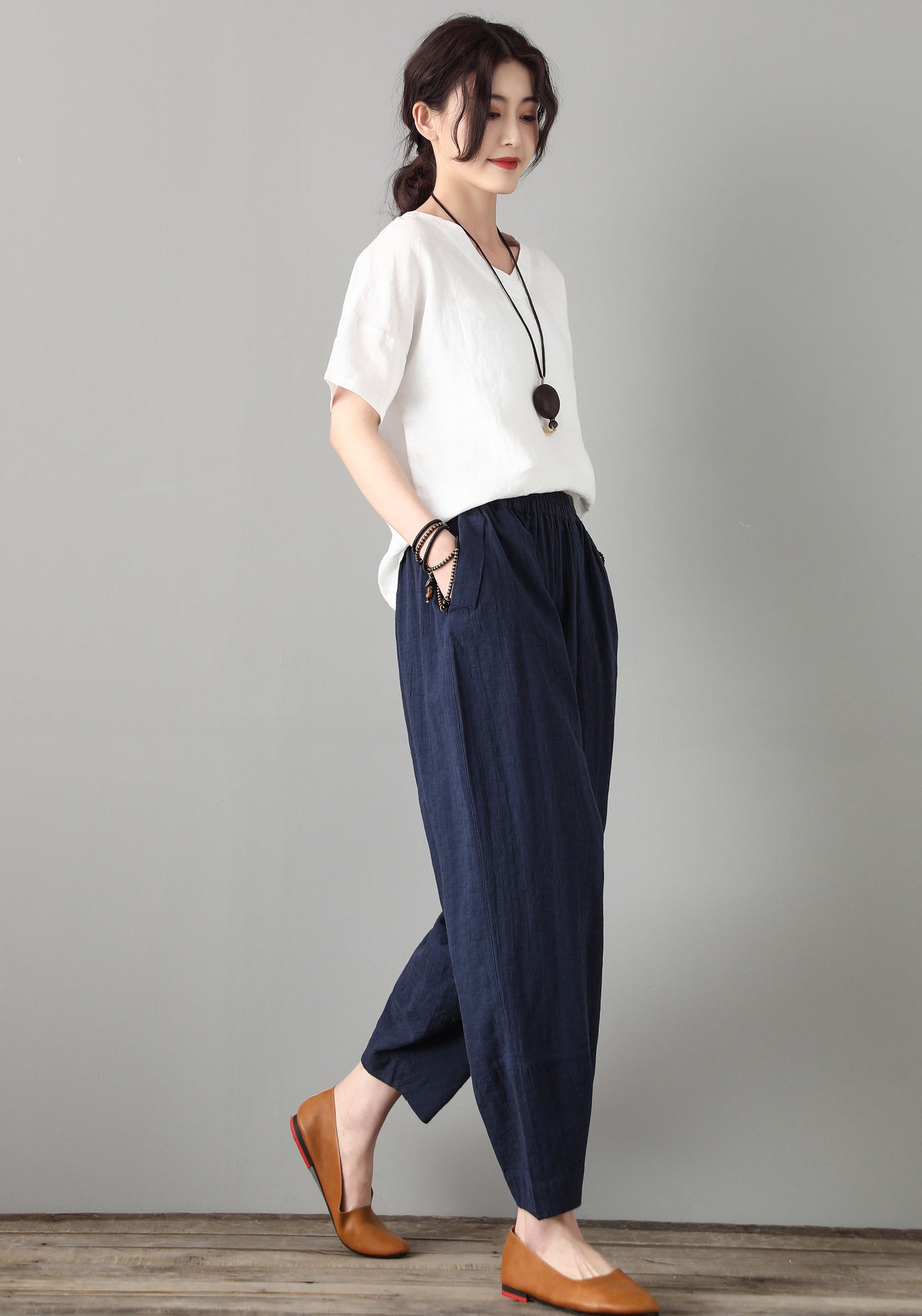 Blue Casual Leisure Linen Pants C180601