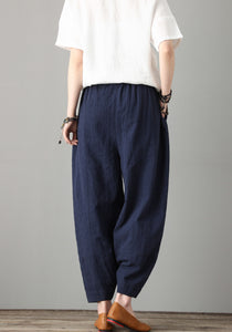 Blue Casual Leisure Linen Pants C180601