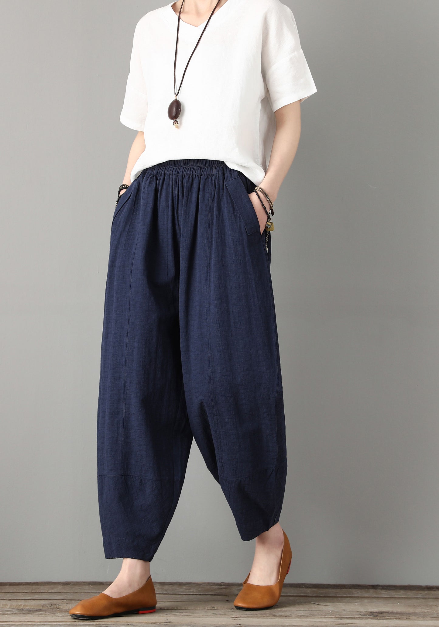 Blue Casual Leisure Linen Pants C180601