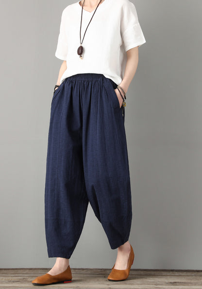 Blue Casual Leisure Linen Pants C180601
