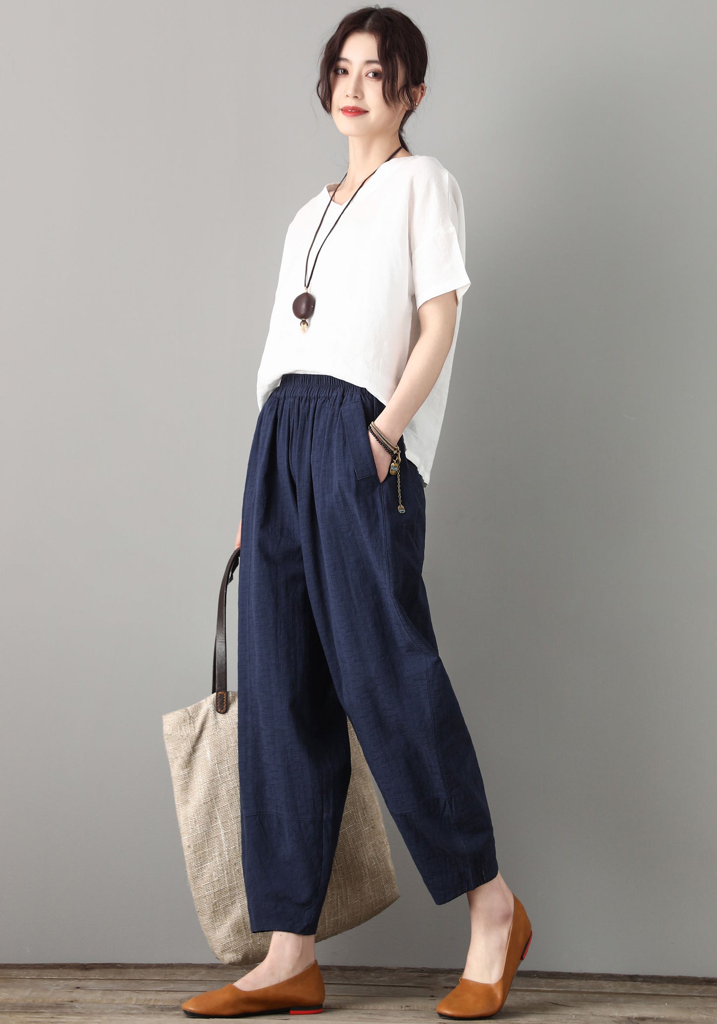 Blue Casual Leisure Linen Pants C180601