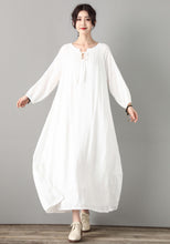 Load image into Gallery viewer, Loose Maxi Maternity White Cotton Linen Dress C1809
