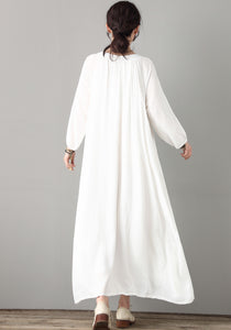 Loose Maxi Maternity White Cotton Linen Dress C1809