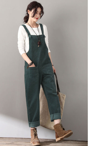 Women's black corduroy overalls C4311