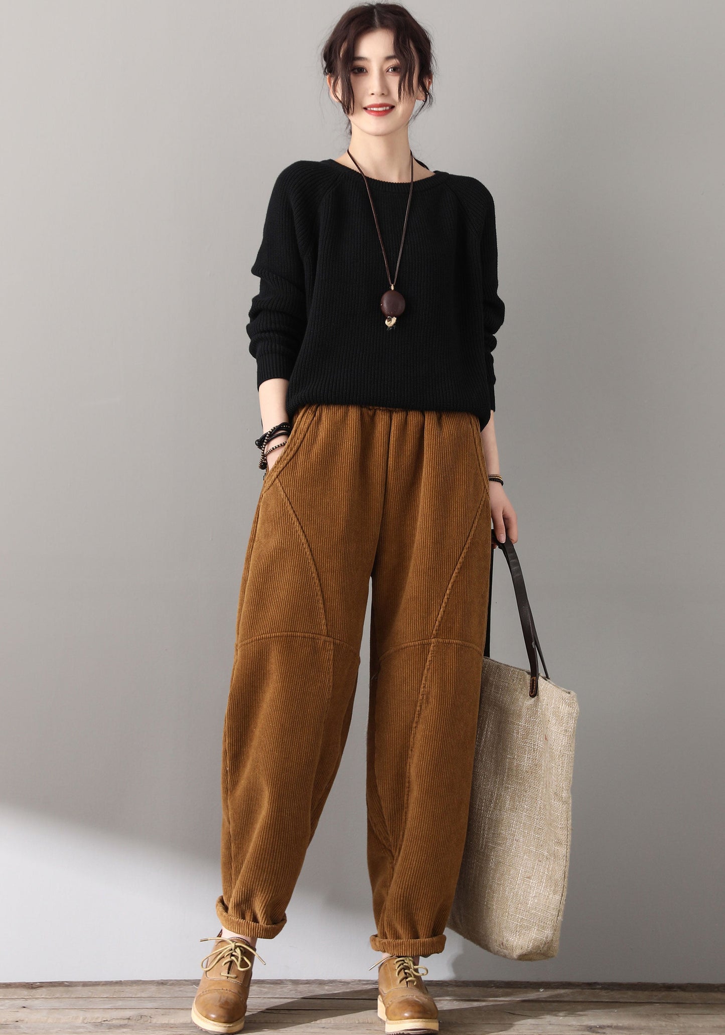 Women Retro Loose Corduroy Pants C1812#