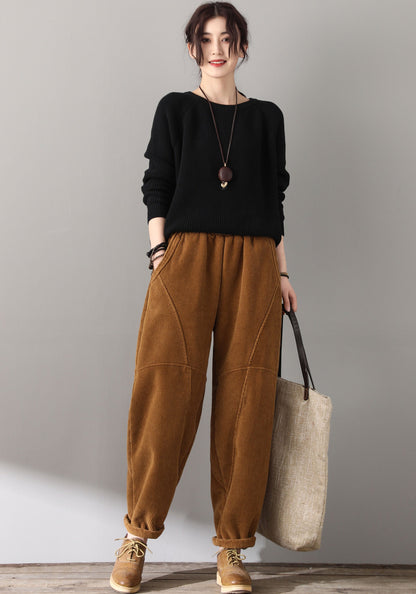 Women Retro Loose Corduroy Pants C1812#
