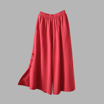 Elastic waist wide leg linen pants C1816