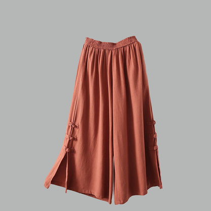 Elastic waist wide leg linen pants C1816