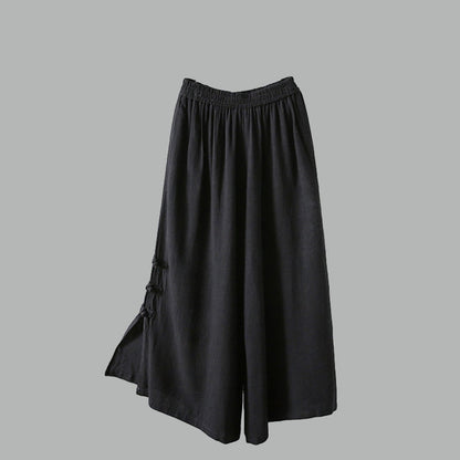 Elastic waist wide leg linen pants C1816