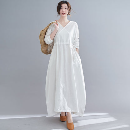 Casual White Maxi Linen Dresses C1836