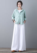 Load image into Gallery viewer, White Elastc Waist High Wasit Linen Pants C186502
