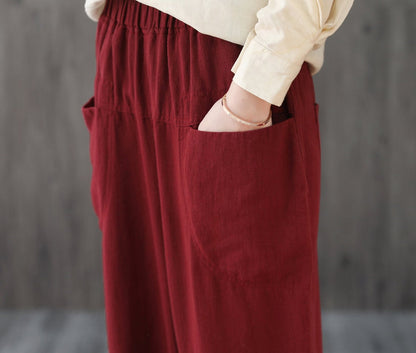 Women Elastic Waist Cropped Linen Pants C1866