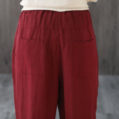 Women Elastic Waist Cropped Linen Pants C1866