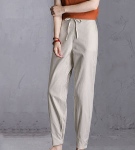 Elastic Waist Minimalist Linen Pants C1902