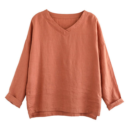 Blue Basic Oversize Linen Top C1911
