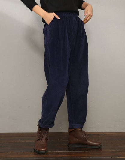 Blue Elastic Waist Corduroy Pants C196401