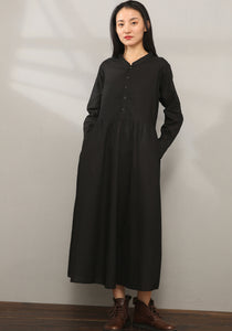 Black Loose fit Linen Shirt Dress C1974