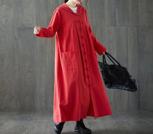 Load image into Gallery viewer, Casual Hoodie Maxi Linen Trench Coat C1985
