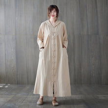 Load image into Gallery viewer, Casual Hoodie Maxi Linen Trench Coat C1985
