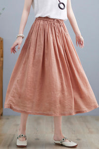 Pink Casual Long Linen Skirt for Women C2263#YY05138