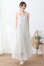 Load image into Gallery viewer, Sleeveless Long cotton linen Suspender Dress in white C233301
