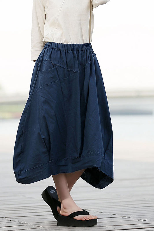 elastic wasit casual linen maxi skirt C374