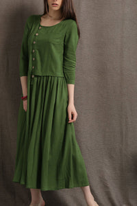 Asymmetrical Linen Maxi Dress C0416#