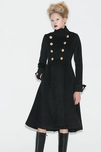 Black vintage inspired wool military coat C664