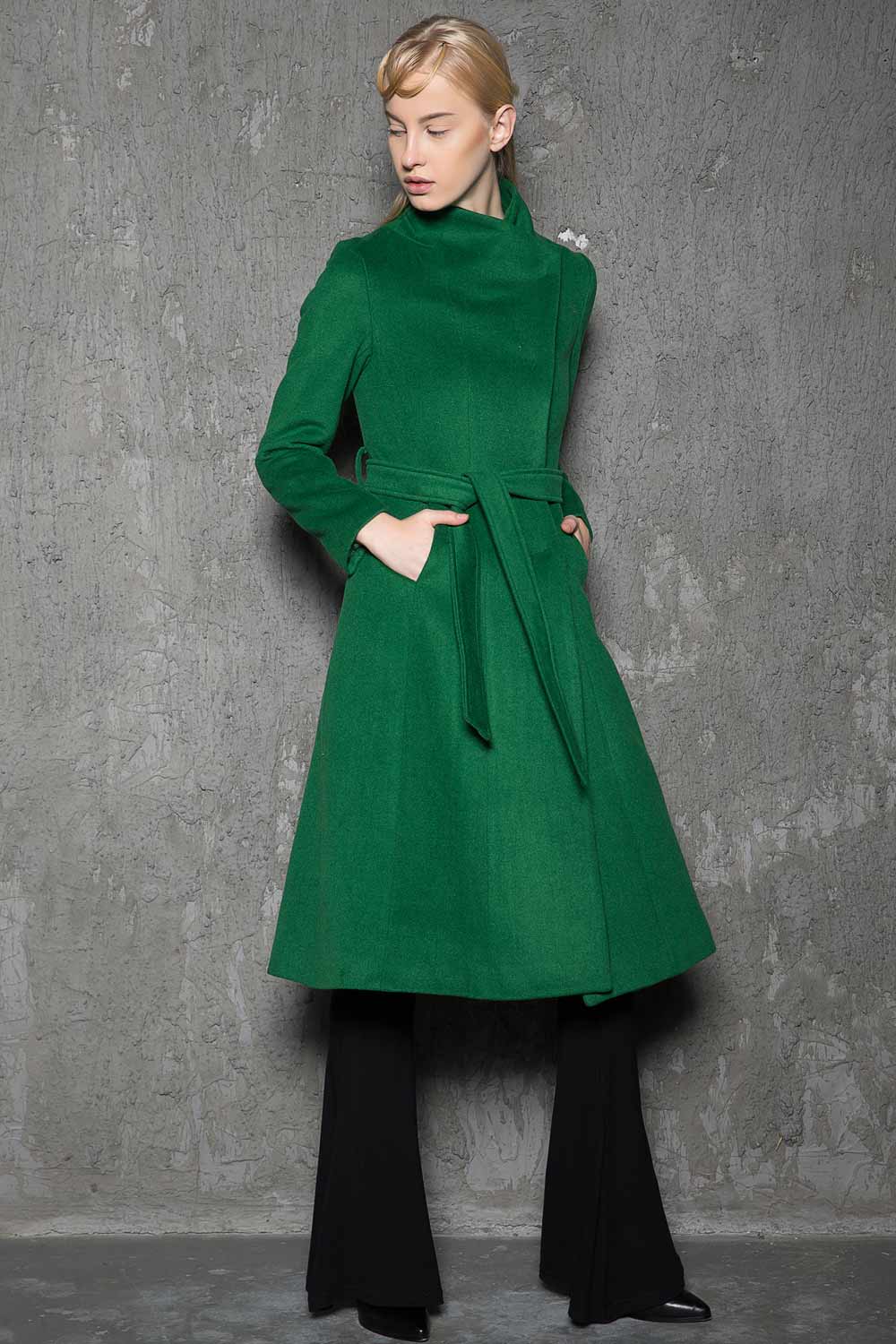 Asymmetrical Elegant Long wool coat C713