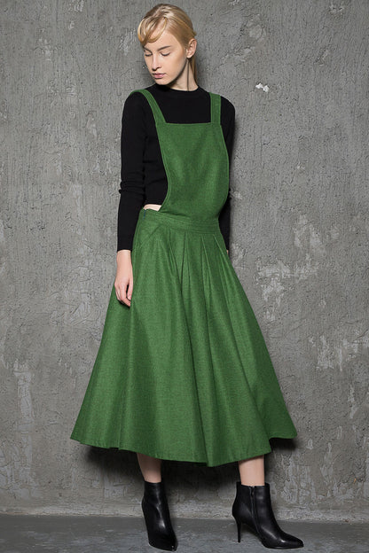 Green wool  pinafore dress C733