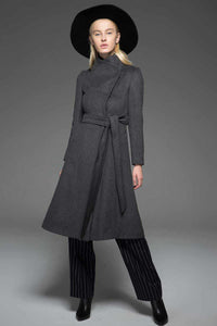 Women Asymmetrical Elegant Wool Coat C713#