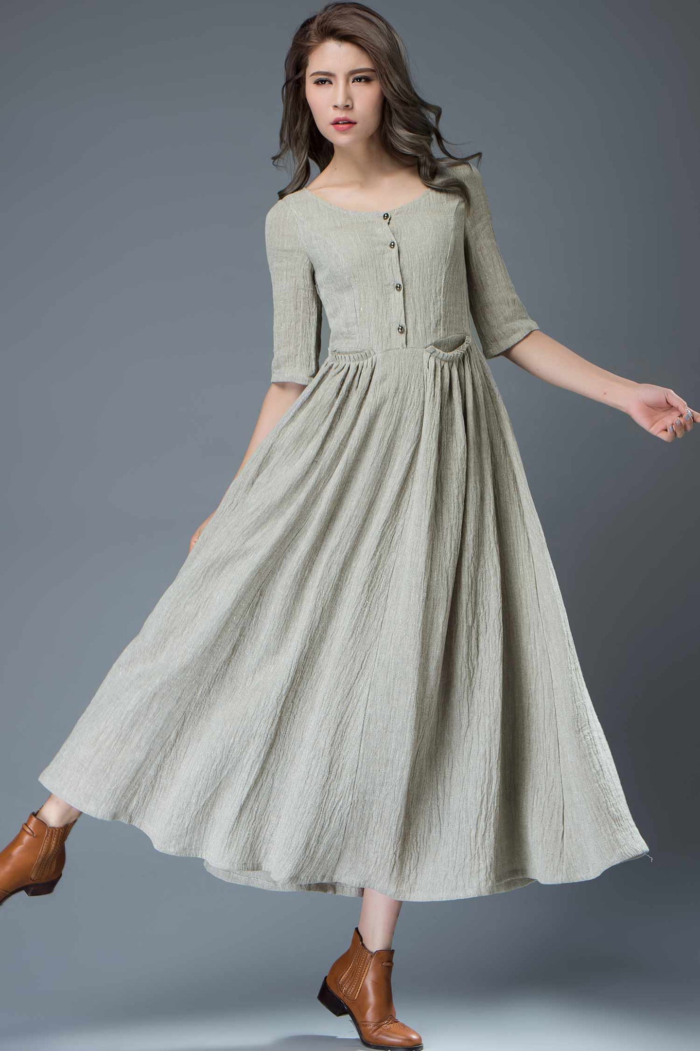 women's Linen maxi dress C815#