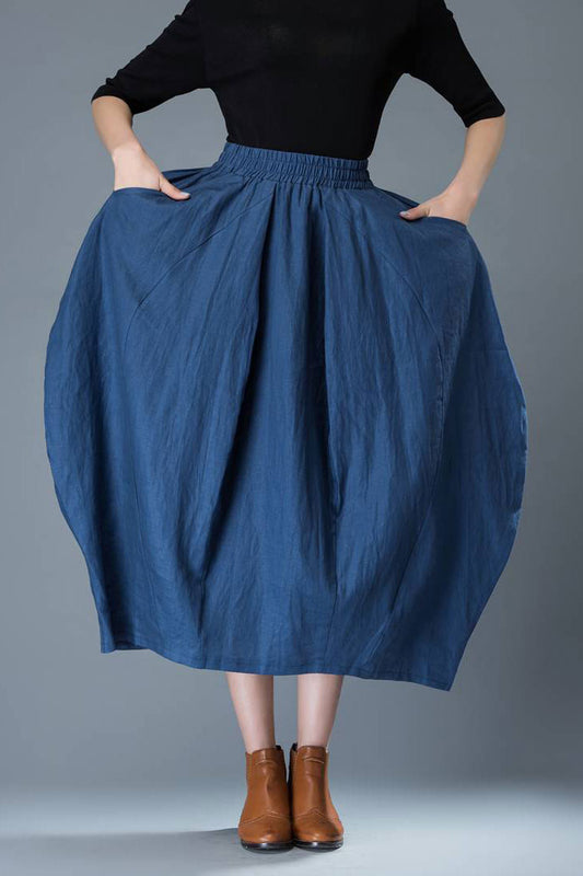 women's bubble linen skirt C826