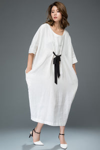 White Linen Dress C913