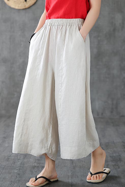 White linen wide leg trousers loose leg linen summer 190159