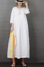 Load image into Gallery viewer, long-sleeved linen dress with Loose plus-size artistic  round-necked  190228
