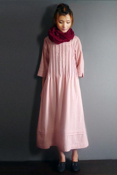 Artistic style retro  youth women's linen maxi length dress 190238