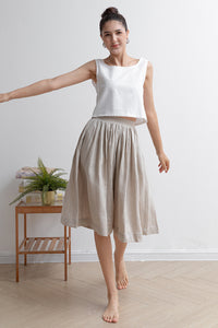 Pleated Midi A Line Linen Skirt C2927
