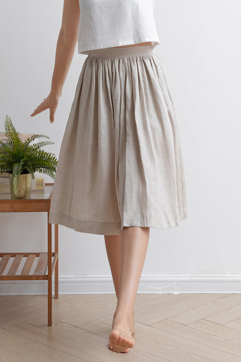 Pleated Midi A Line Linen Skirt C2927