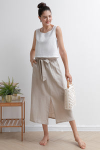 Summer Elastic Waist Casual Linen Skirt C2930