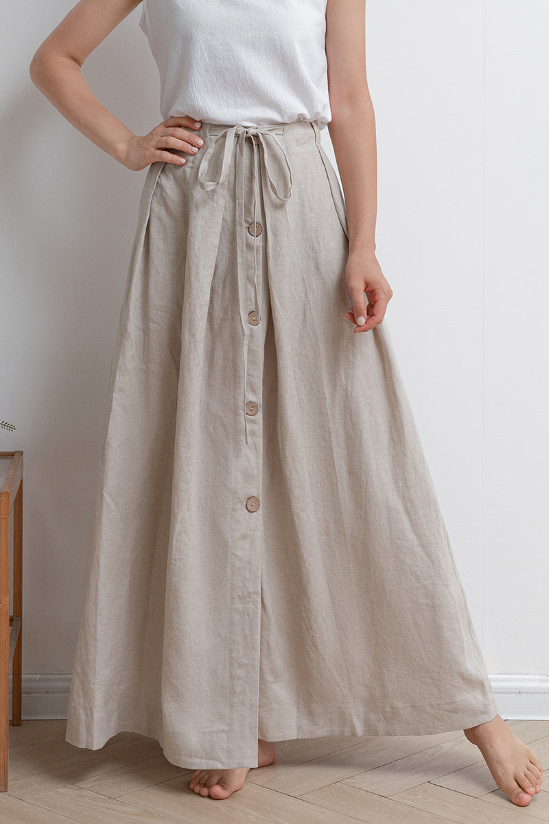 Long Pleated Women Linen Skirt C2933