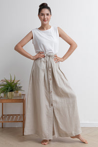 Long Pleated Women Linen Skirt C2933